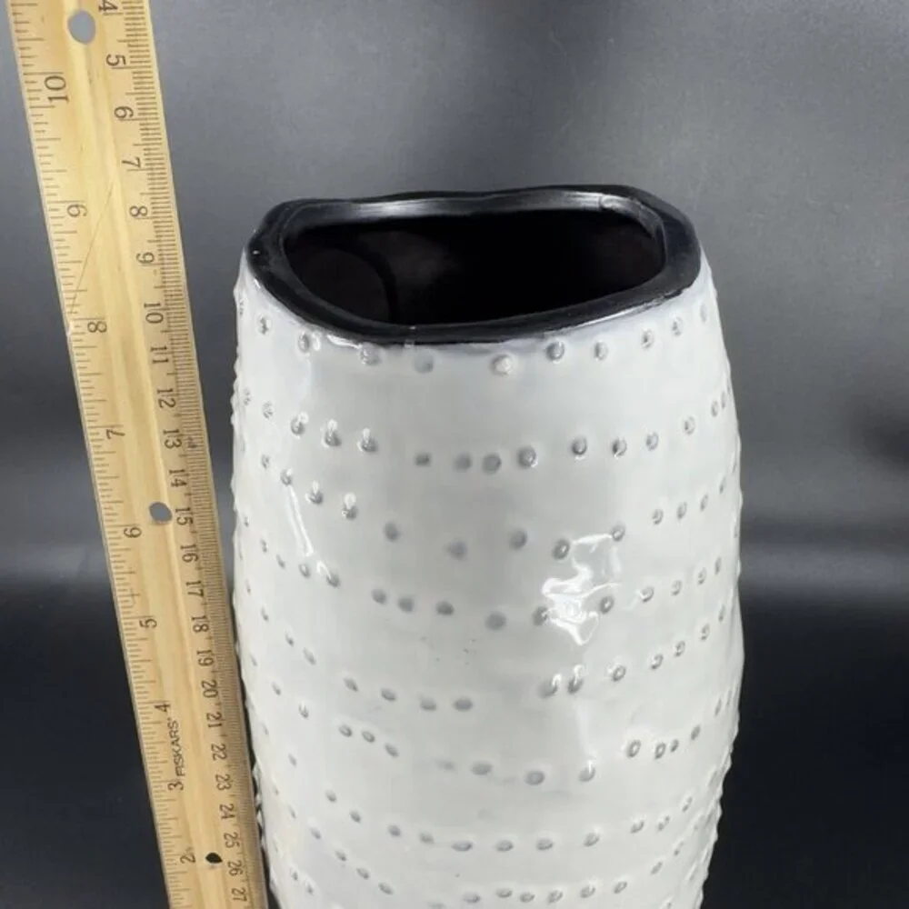 Nate Berkus Ceramic White Hobnail Textured Pottery Vase Vessel With Black Inside